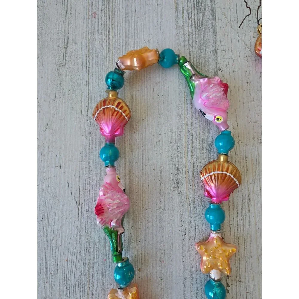 Vintage radko flamingo‎ keys shell Garland glitter pink tropical Xmas tree